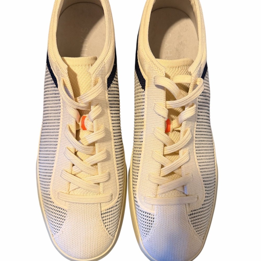 Rothy's Cream and Navy Knit Sneakers with Orange Detail size 11 - Picture 5 of 5